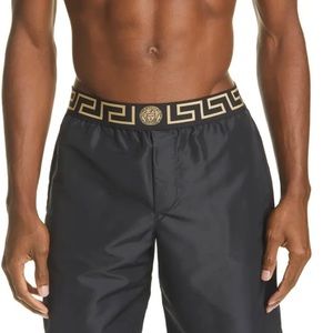 Versace Men’s Medusa Black with Gold Logo Swim Trunks XL
